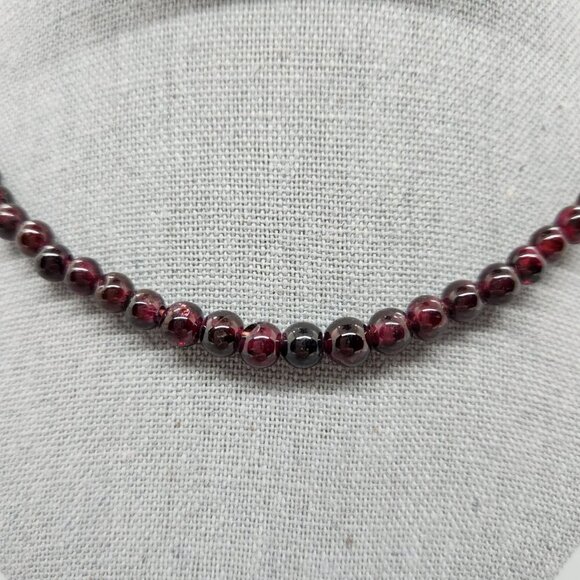 Vintage 925 Sterling Silver Genuine Garnet Faceted Beaded Strand Necklace 19" - Picture 2 of 4
